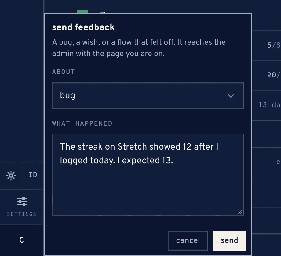 The feedback form
